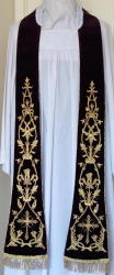 Purple Velvet Italian Style Embroidered Preaching Stole